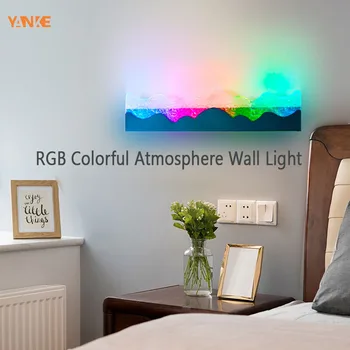 RGB led монтиран на стената лампа в скандинавски стил, цветни лампа с дистанционно управление, креативен модерен лека нощ за вътрешен домашен интериор, спалня