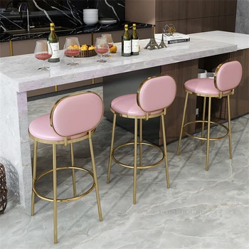Модерни бар столове от неръждаема стомана, кухненски мебели, бар стол Nordic Light е с луксозни облегалка, дизайнерски бар столове за отдих в хола