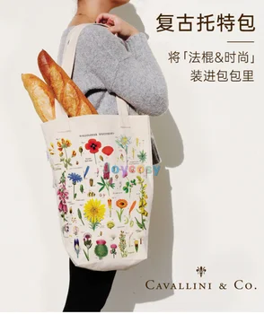 Чанта-тоут Cavallini Papers & Co., изработена от 100% естествен памук, лен, чанта-тоут с вътрешен джоб, красива реколта.