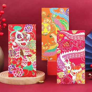 6шт червени пликове Сладко Dragon Year Hongbao за нова година на празника на Пролетта, 2024, Червен пакет, пакети с пари, Мультяшная подарък чанта